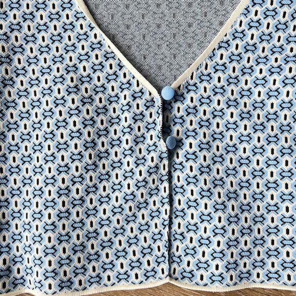 Zara Light Blue Geometric Cropper Button Cardigan Flare Sleeved - Picture 5 of 8
